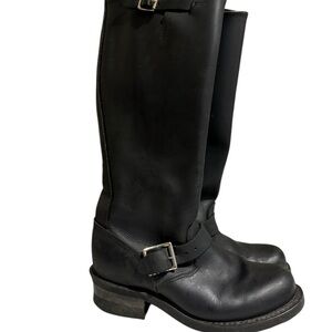 Frye Tall Leather Engineer  Boots 7 Black